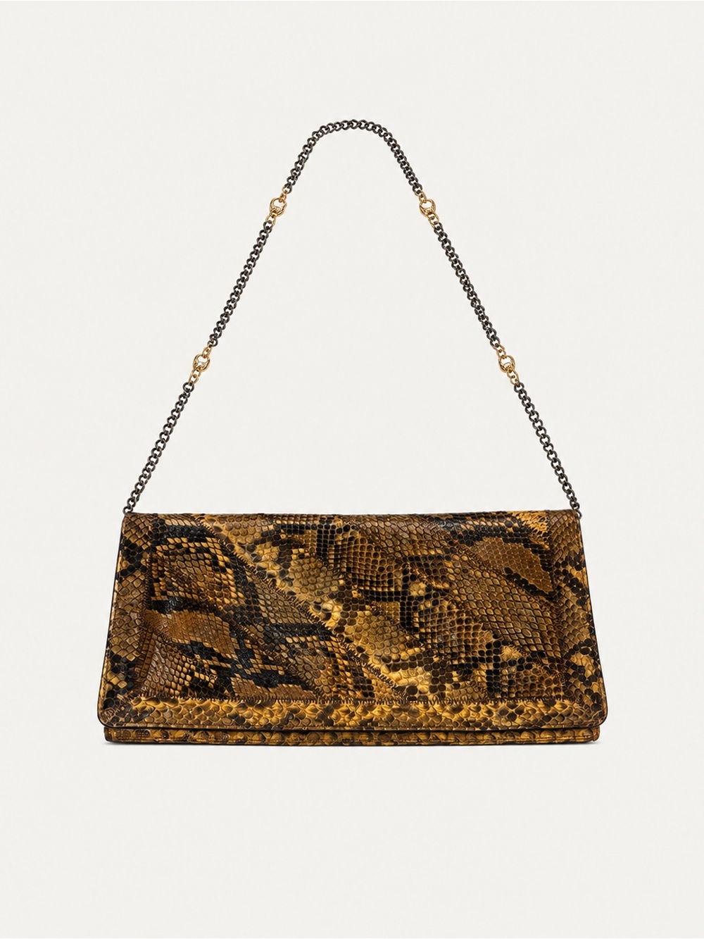 Vintage Snake-Print Clutch in Brown and Black